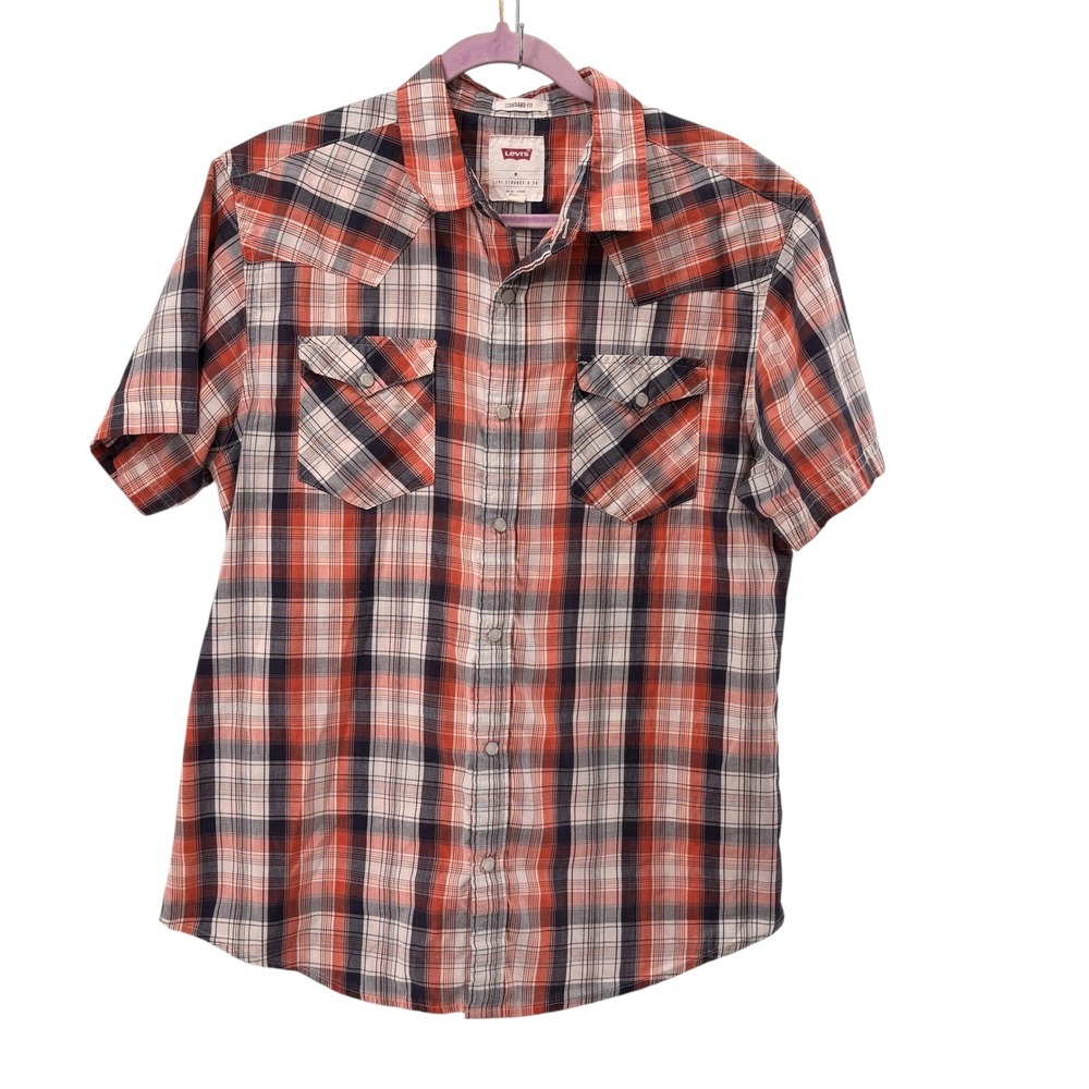Levi's Men's Standard Fit Medium Plaid‎ Pearl Snap Button Shirt